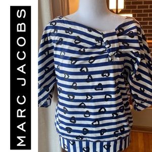 5/$30MARC JACOBS Navy/White and Black Hearts Pullover EUC Small